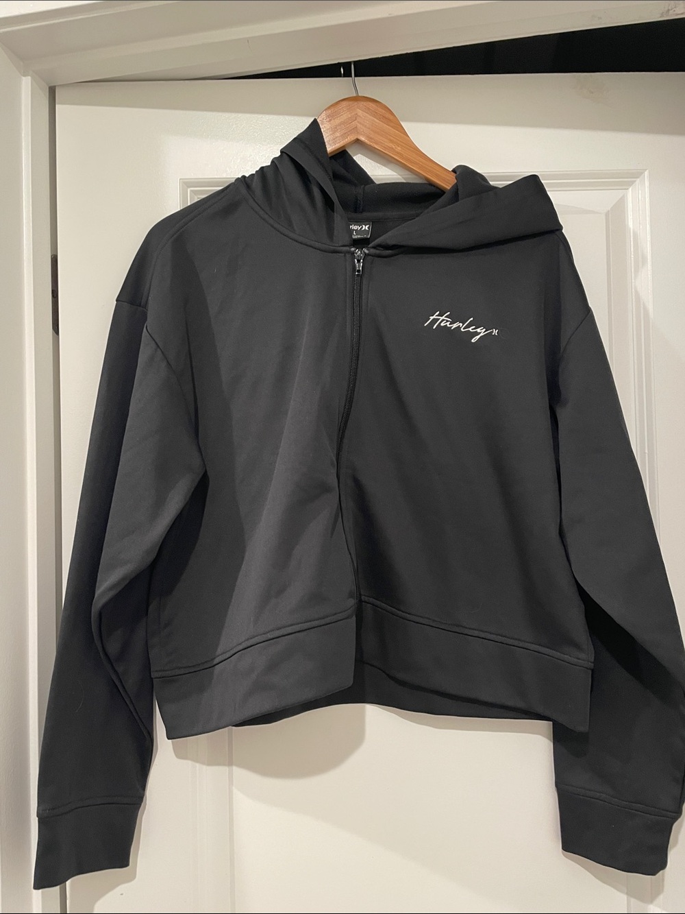 Hurley Black Hooded Zip Jacket with Script Logo lightweight large